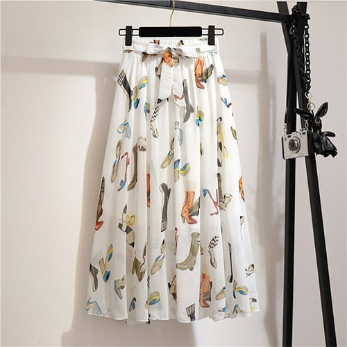 Surmiitro Long Skirt Women For 2020 Spring Summer Ladies Korean White Black Chiffon Sun School High Waist Midi Skirt Female