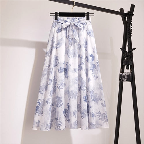 Surmiitro Long Skirt Women For 2020 Spring Summer Ladies Korean White Black Chiffon Sun School High Waist Midi Skirt Female