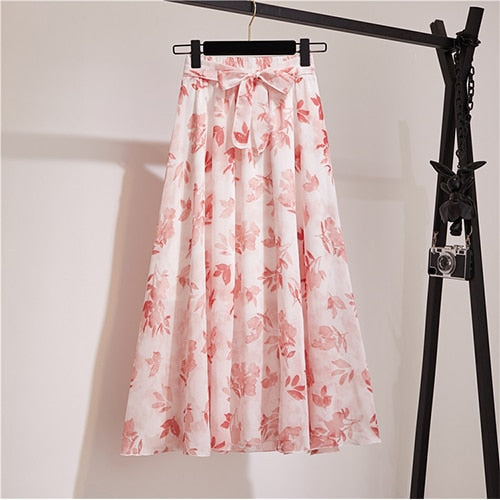 Surmiitro Long Skirt Women For 2020 Spring Summer Ladies Korean White Black Chiffon Sun School High Waist Midi Skirt Female
