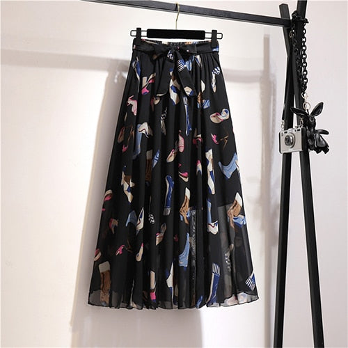 Surmiitro Long Skirt Women For 2020 Spring Summer Ladies Korean White Black Chiffon Sun School High Waist Midi Skirt Female