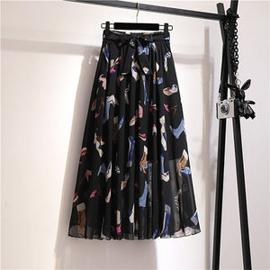 Surmiitro Long Skirt Women For 2020 Spring Summer Ladies Korean White Black Chiffon Sun School High Waist Midi Skirt Female