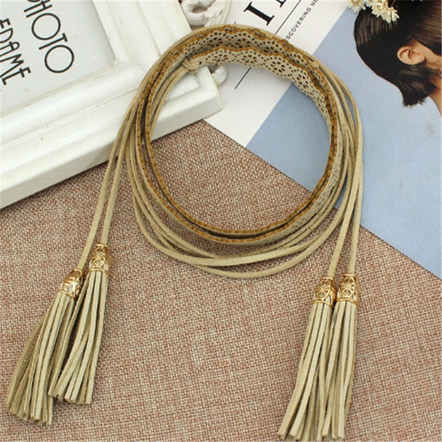 New Ladies Belts Fashion National Style Hollow Tassel Tie Strap Waist Chain Women's Waistband Dress Accessories