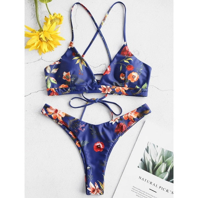Vertvie Halter Swimwear Bikini 2020 Thong Bikini Blue Set Women Bikini Brazilian Swimwear female Biquinis Push Up Swimsuit