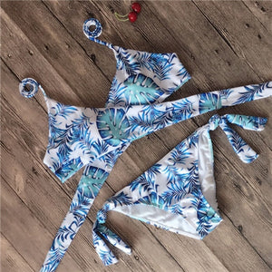 Vertvie Halter Swimwear Bikini 2020 Thong Bikini Blue Set Women Bikini Brazilian Swimwear female Biquinis Push Up Swimsuit