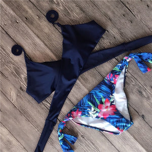 Vertvie Halter Swimwear Bikini 2020 Thong Bikini Blue Set Women Bikini Brazilian Swimwear female Biquinis Push Up Swimsuit