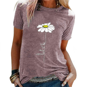 CYSINCOS Women Flower T-shirts Lady Fashion Short Sleeve Clothes Summer Shirt Top Tee O Neck Female Ladies Womens Tee T-Shirt