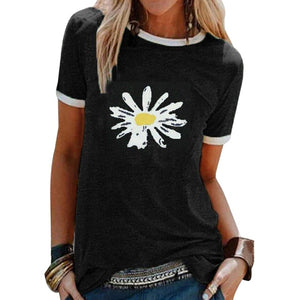 CYSINCOS Women Flower T-shirts Lady Fashion Short Sleeve Clothes Summer Shirt Top Tee O Neck Female Ladies Womens Tee T-Shirt