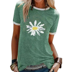 CYSINCOS Women Flower T-shirts Lady Fashion Short Sleeve Clothes Summer Shirt Top Tee O Neck Female Ladies Womens Tee T-Shirt