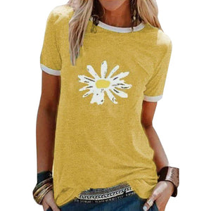 CYSINCOS Women Flower T-shirts Lady Fashion Short Sleeve Clothes Summer Shirt Top Tee O Neck Female Ladies Womens Tee T-Shirt
