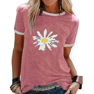 CYSINCOS Women Flower T-shirts Lady Fashion Short Sleeve Clothes Summer Shirt Top Tee O Neck Female Ladies Womens Tee T-Shirt