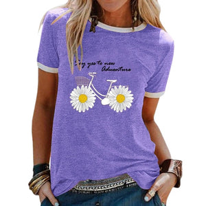 CYSINCOS Women Flower T-shirts Lady Fashion Short Sleeve Clothes Summer Shirt Top Tee O Neck Female Ladies Womens Tee T-Shirt