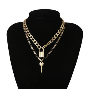 Ingemark Multi Layer Lover Lock Pendant Choker Necklace Steampunk Padlock Heart Chain Necklace Collier Best Couple Jewelry Gift