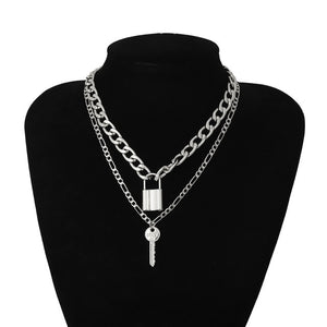 Ingemark Multi Layer Lover Lock Pendant Choker Necklace Steampunk Padlock Heart Chain Necklace Collier Best Couple Jewelry Gift