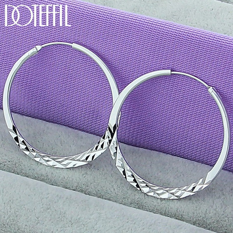DOTEFFIL 925 Sterling Silver Hoop Earrings For Women Round Earrings Senior Woman Jewelry Earrings Engagement Christmas Gift