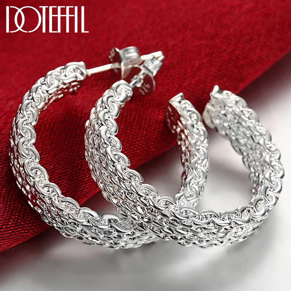 DOTEFFIL Fashion 925 Sterling Silver Earring For Women Round Stud Earring Christmas Gift Party Wedding Jewelry Free Shipping