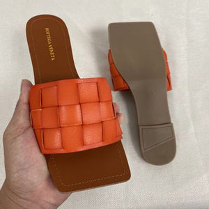 NAN JIU MOUNTAIN Flat Sandals Summer Women's Slippers Leather Comfortable Sole Cross Weave 8 Colors Woman Shoes Solid Color