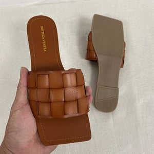 NAN JIU MOUNTAIN Flat Sandals Summer Women's Slippers Leather Comfortable Sole Cross Weave 8 Colors Woman Shoes Solid Color