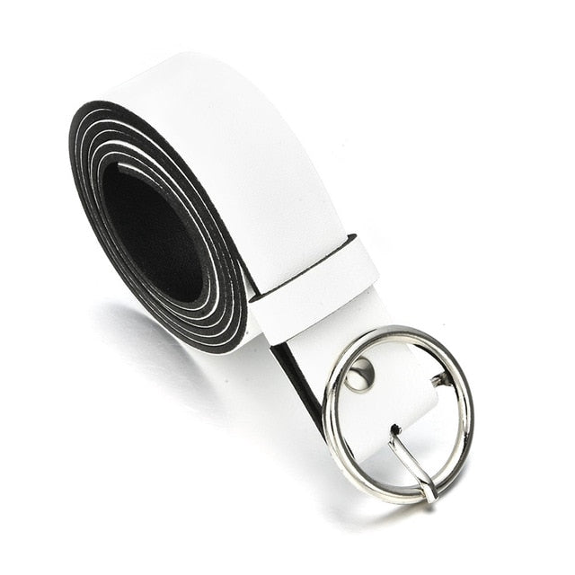 Women Faux Leather Belt Jeans Belts for Women Dresses with Classic Round Buckle H9