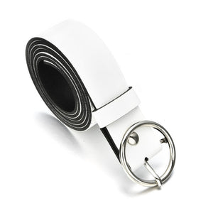 Women Faux Leather Belt Jeans Belts for Women Dresses with Classic Round Buckle H9