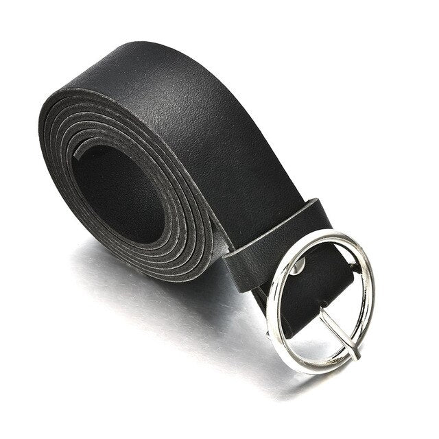 Women Faux Leather Belt Jeans Belts for Women Dresses with Classic Round Buckle H9