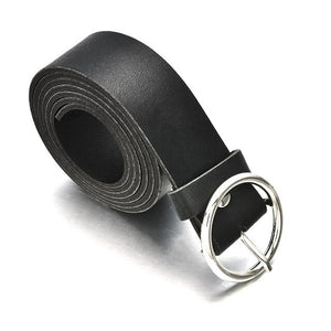 Women Faux Leather Belt Jeans Belts for Women Dresses with Classic Round Buckle H9