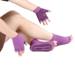 Yoga Non-slip Gloves Five Finger Socks Set Pure Cotton Sweat-absorbent Toe Socks Sweat-absorbent Breathable Fitness Suit