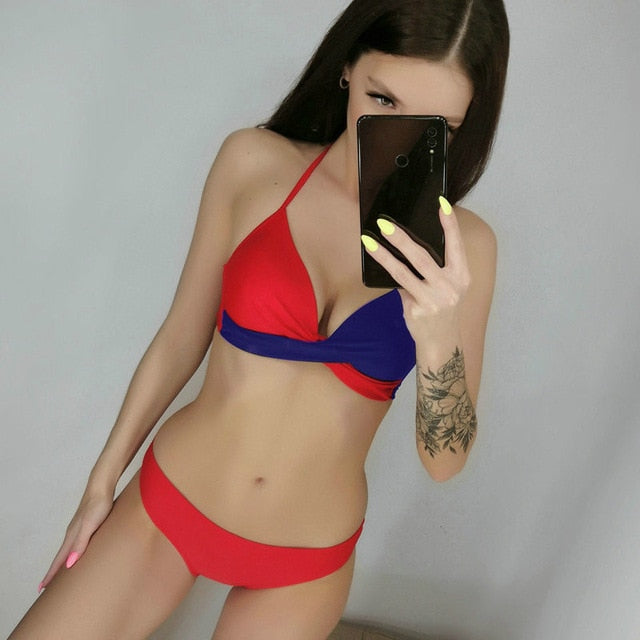 Sexy Push Up Bikinis Set Swimwear Women Swimsuits Bathing Suit Women Halter Leaf Print Beach Wear Bikini 2020