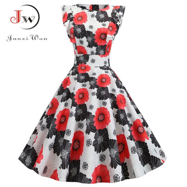 Women Summer Dress Retro 50s 60s Robe Femme Rockabilly Pinup Party Vestidos Plus Size Casual Elegant Floral Office Dress