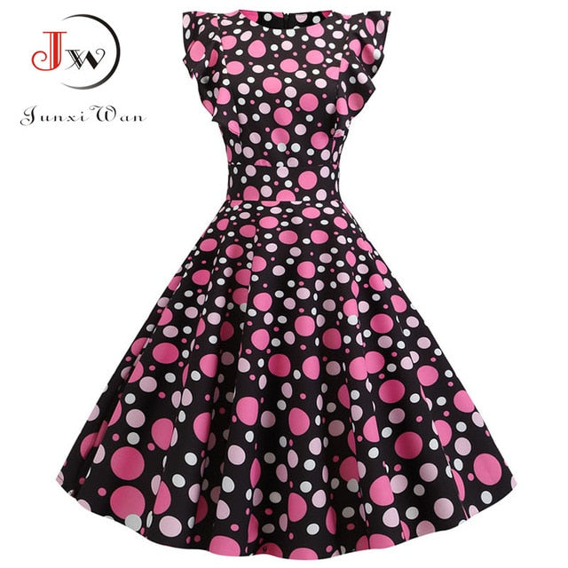 Women Summer Dress Retro 50s 60s Robe Femme Rockabilly Pinup Party Vestidos Plus Size Casual Elegant Floral Office Dress