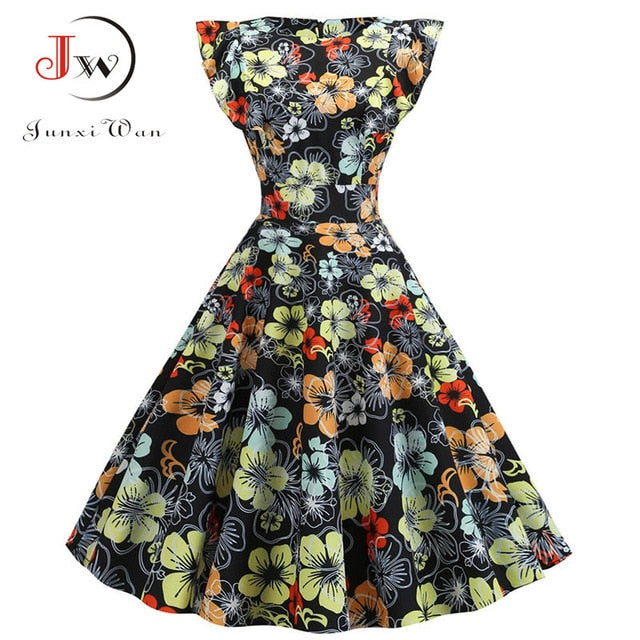 Women Summer Dress Retro 50s 60s Robe Femme Rockabilly Pinup Party Vestidos Plus Size Casual Elegant Floral Office Dress