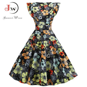 Women Summer Dress Retro 50s 60s Robe Femme Rockabilly Pinup Party Vestidos Plus Size Casual Elegant Floral Office Dress