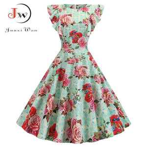 Women Summer Dress Retro 50s 60s Robe Femme Rockabilly Pinup Party Vestidos Plus Size Casual Elegant Floral Office Dress