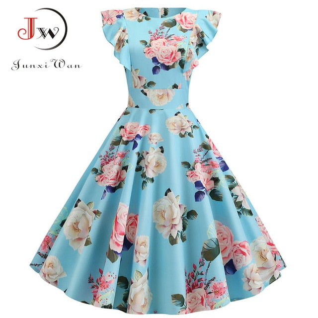 Women Summer Dress Retro 50s 60s Robe Femme Rockabilly Pinup Party Vestidos Plus Size Casual Elegant Floral Office Dress