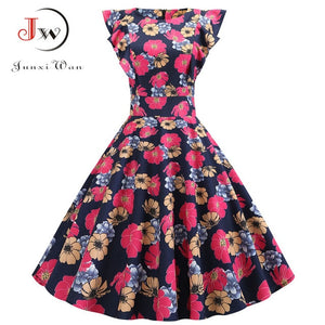 Women Summer Dress Retro 50s 60s Robe Femme Rockabilly Pinup Party Vestidos Plus Size Casual Elegant Floral Office Dress