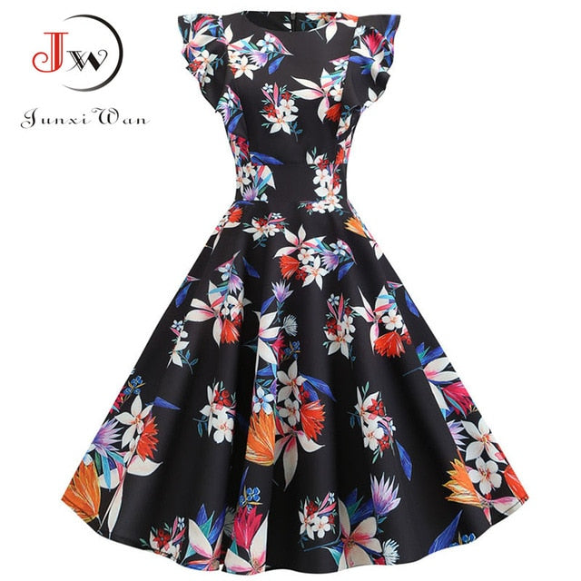 Women Summer Dress Retro 50s 60s Robe Femme Rockabilly Pinup Party Vestidos Plus Size Casual Elegant Floral Office Dress