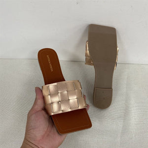 NAN JIU MOUNTAIN Flat Sandals Summer Women's Slippers Leather Comfortable Sole Cross Weave 8 Colors Woman Shoes Solid Color