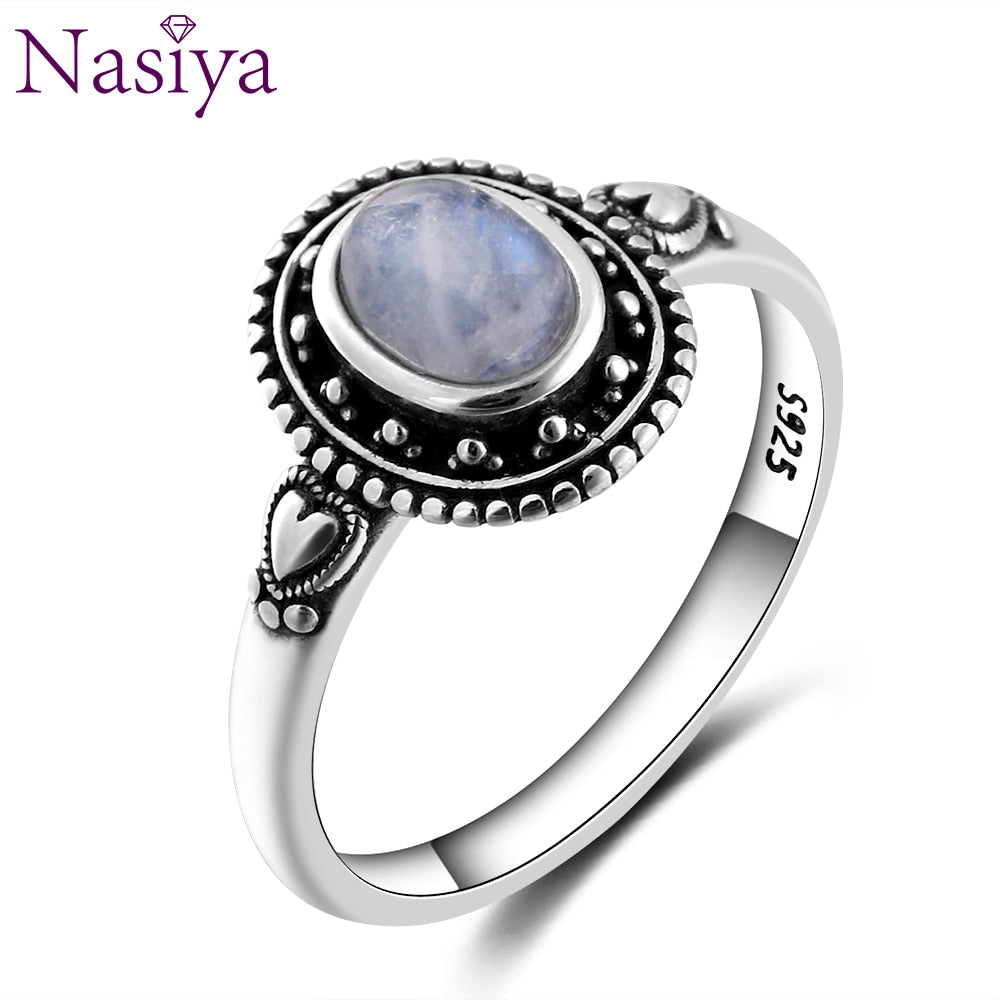 Nasiya New Design 5X7mm Natural Moonstone Ring 925 Sterling Silver Jewelry for Women Cocktail Party  Birthday Gift