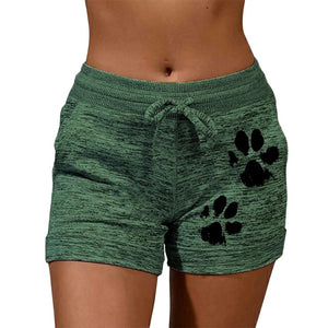 New Summer Fast Drying Drawstring cat paw print shorts Lace Up High Waist Elastic Cotton Short Women Beach Casual Sport Shorts