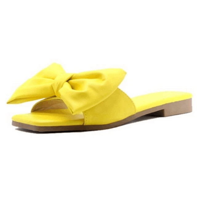 Women Slippers Summer Solid Butterfly Knot Flat Heel Outdoor Slides Fashion Casual Beach Female Ladies Shoes Zapatos De Mujer