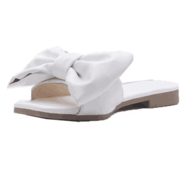 Women Slippers Summer Solid Butterfly Knot Flat Heel Outdoor Slides Fashion Casual Beach Female Ladies Shoes Zapatos De Mujer