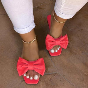 Women Slippers Summer Solid Butterfly Knot Flat Heel Outdoor Slides Fashion Casual Beach Female Ladies Shoes Zapatos De Mujer