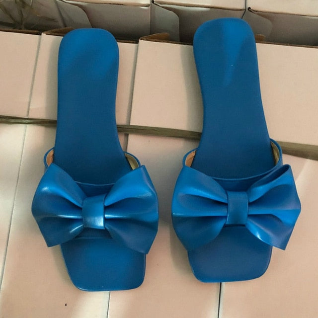 Women Slippers Summer Solid Butterfly Knot Flat Heel Outdoor Slides Fashion Casual Beach Female Ladies Shoes Zapatos De Mujer