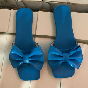 Women Slippers Summer Solid Butterfly Knot Flat Heel Outdoor Slides Fashion Casual Beach Female Ladies Shoes Zapatos De Mujer