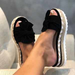 2020 Top-selling Women Sandals Plus Size Butterfly Bow Slippers Summer High Heel Shoes Big Flower Design Slippers
