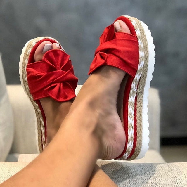 2020 Top-selling Women Sandals Plus Size Butterfly Bow Slippers Summer High Heel Shoes Big Flower Design Slippers