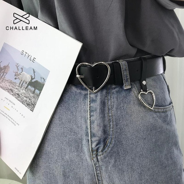 Fashion Women PU Leather Belt Heart Female Cute Black Harajuku Belt Ladies Pants Party Dress Heart Belts For Jeans 149