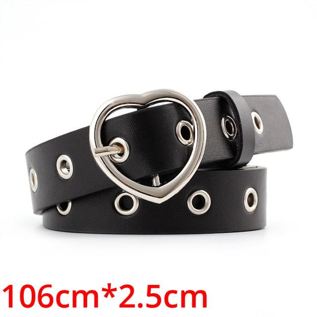 Fashion Women PU Leather Belt Heart Female Cute Black Harajuku Belt Ladies Pants Party Dress Heart Belts For Jeans 149