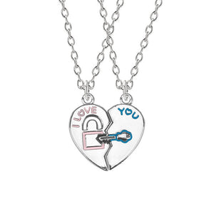 I Love You Best Friends Couple Necklace Jewelry Puzzle BFF Key Lock Tai Chi Heart Pendants Necklaces For Women Men Gift Collier