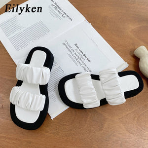 Eilyken 2020 Summer Women Slipper Ladies Outdoor Elegant Folds Slides Sandals Wedge High Heels Slip On High Quality Slipper