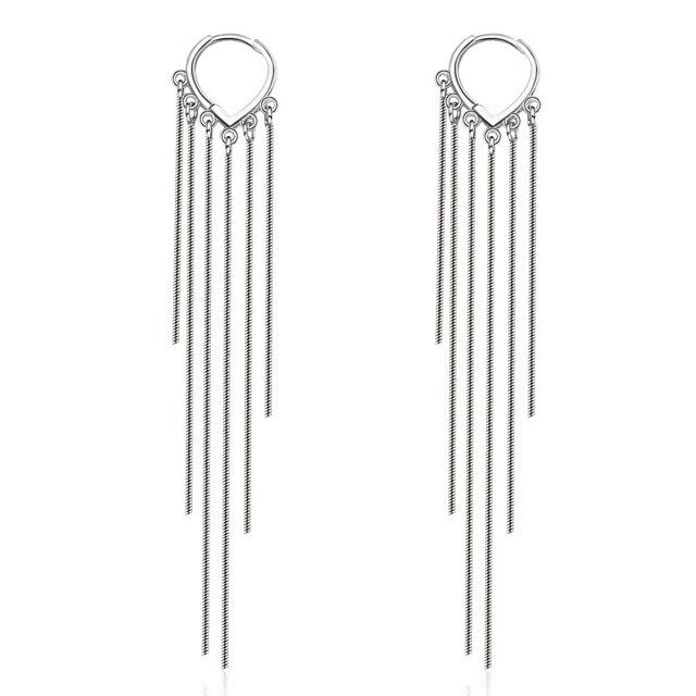 Foxanry New Arrival Long Tassel Earrings for Women Couples 925 Sterling Silver Terndy Charms Earring Wedding Jewelry Gifts